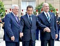 Mahmoud Abbas, Nicolas Sarkozy, and Ehud Olmert