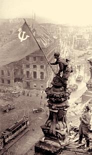 Raising the Soviet flag over the Reichstag, May 2, 1945