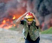Lebanese fireman during air attack