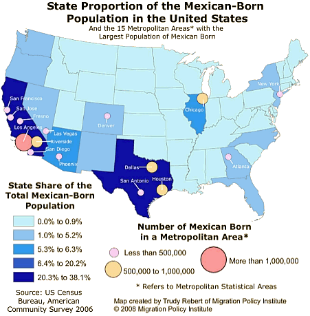 Map: Mexican immigration in the USA