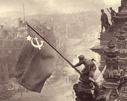 Raising the Soviet flag over the Reichstag, May 2, 1945