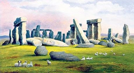 Sheep Grazing by Stonehenge, Richard Tongue 1830